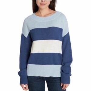Lucky Brand Blue & White Striped Oversized Relaxed Cozy Fall Sweater Women’s L